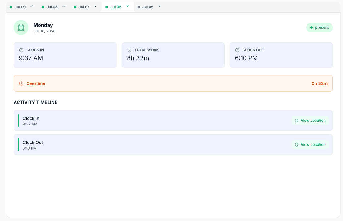 Attendance, Leave & Shifts — product screenshot