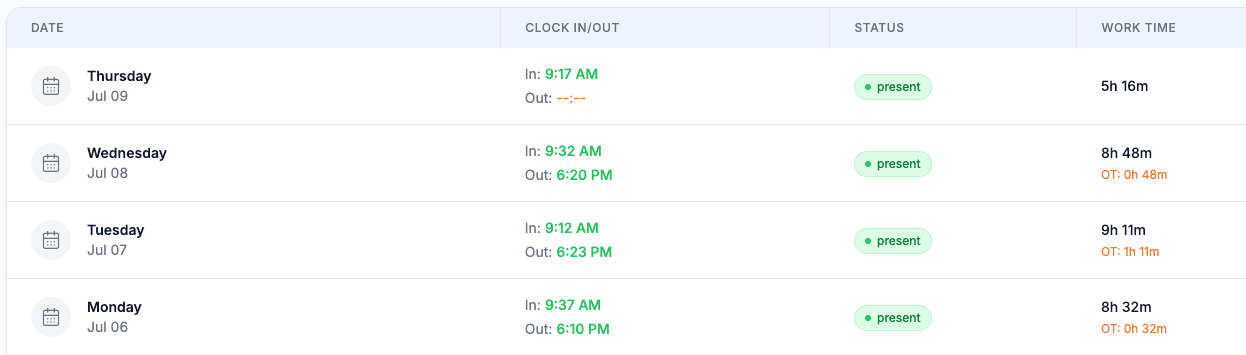 See every clock-in and clock-out as it happens