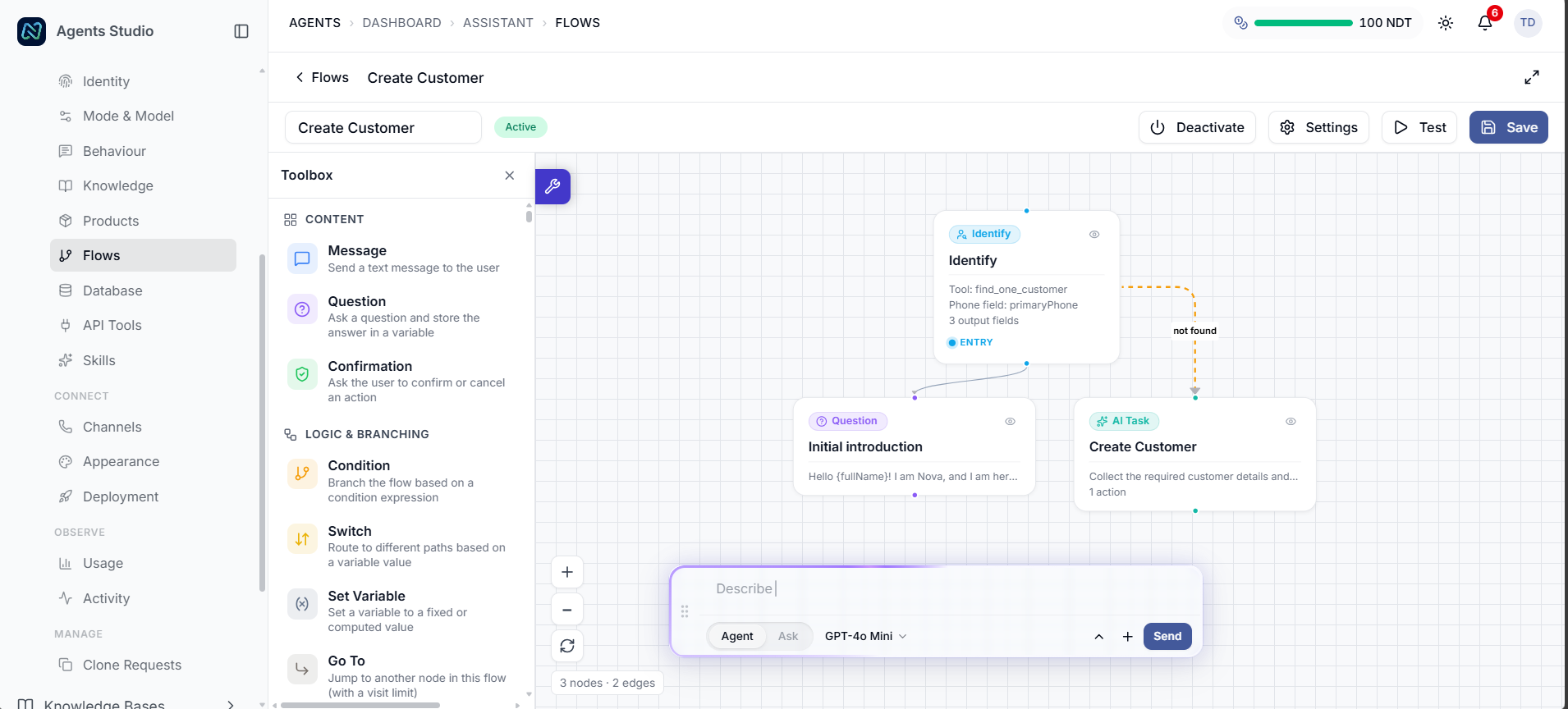 Agent conversation flow, wired up automatically